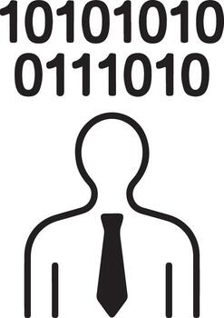 digital transformación concepto con binario código encima un estilizado persona en un Corbata vector