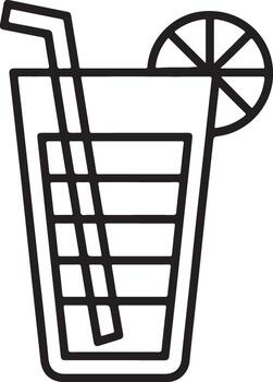 Simple outline icon of a refreshing cocktail or juice drink with a straw and lemon slice vector