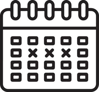 sencillo línea Arte icono de un calendario cuadrícula demostración marcado fechas y dias de el semana vector