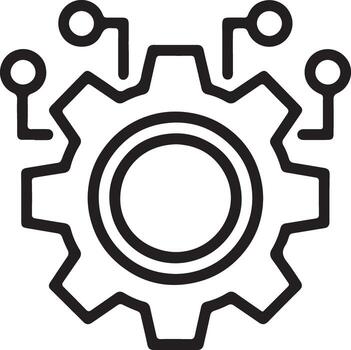 Abstract digital technology gear icon with circuits and nodes representing innovation and connectivity vector