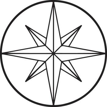 Simple black outline compass rose symbol isolated on white background for navigation and direction vector