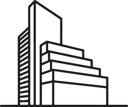 Modern architectural illustration of a tall building with stepped levels and horizontal window lines vector