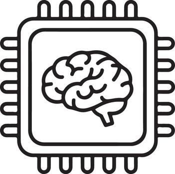 estilizado línea Arte icono de un computadora procesador chip conteniendo un cerebro símbolo representando artificial inteligencia vector