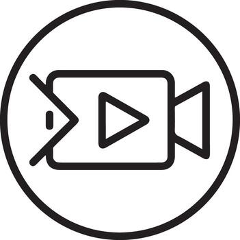 sencillo negro y blanco contorno icono de un cámara con un jugar botón dentro un circulo vector