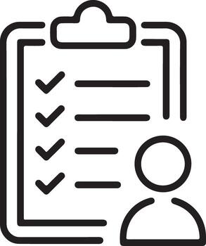Simple line icon of a checklist with a person symbol representing tasks and goals vector