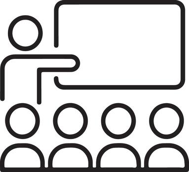 Simple line icon of a teacher presenting to students in a classroom setting vector