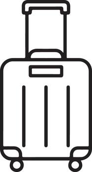 Simple line art icon of a modern rolling suitcase with extendable handle and wheels vector