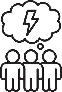 Three stylized figures in a line with a thought bubble containing a lightning bolt above them vector