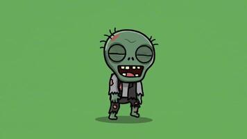 animado dibujos animados zombi personaje caminando en verde pantalla video
