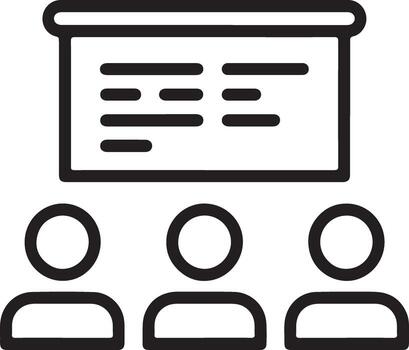 Simple line icon of a presentation or training session with three attendees vector