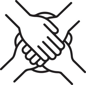 Four hands clasped together in a circle forming a symbol of unity and teamwork vector