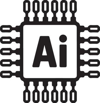 Stylized black and white illustration of a computer chip with the letters ai symbolizing artificial intelligence vector