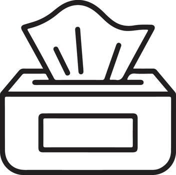 Simple line art icon of a tissue box with a single tissue emerging from the top vector
