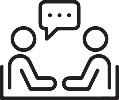 Two people sitting at a table having a conversation with a speech bubble above them vector