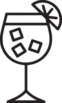 Simple outline icon of a refreshing cocktail drink with ice cubes and a lemon slice garnish vector
