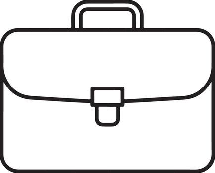 Simple outline drawing of a classic briefcase with a handle and clasp vector