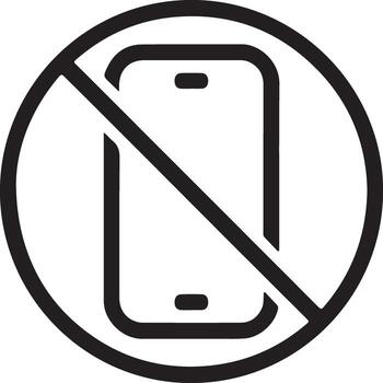 Black and white icon of a smartphone with a diagonal line through it symbolizing no phones allowed vector