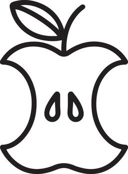 Simple line art icon of an apple core with two seeds and a leaf vector