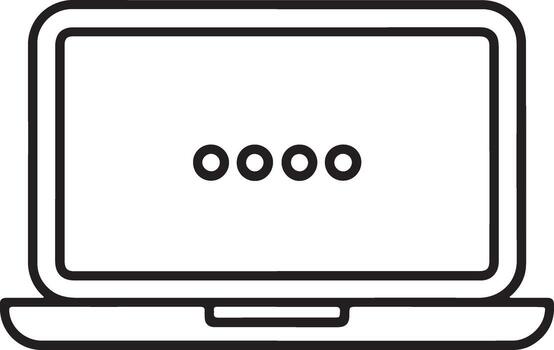 Simple line art icon of a laptop computer with loading dots vector