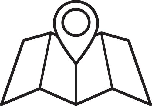 Simple outline icon of a folded map with a location pin marker centered vector