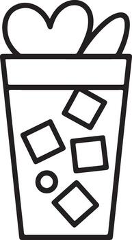 Simple outline drawing of a refreshing drink with ice cubes and a heart shaped garnish vector