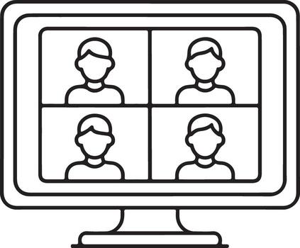 Computer screen displaying a conference call with four participants in a grid layout vector