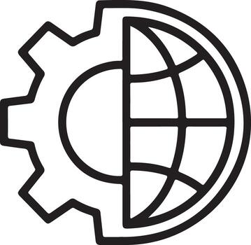 Conceptual outline of a gear merging with a stylized globe representing global industry and technology vector