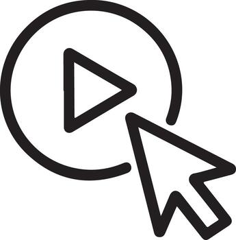 sencillo contorno icono de un jugar botón dentro un circulo con un ratón cursor señalando a eso vector