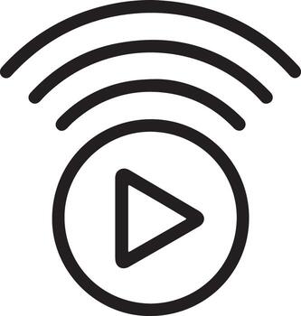 Simple line art icon representing live streaming or broadcasting with a play button and signal waves vector
