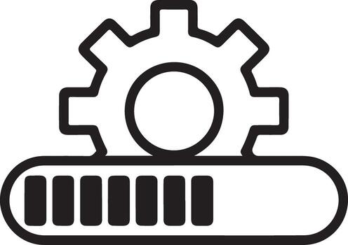 sencillo contorno icono representando un cargando bar con un engranaje símbolo indicando Progreso y sistema ajustes vector