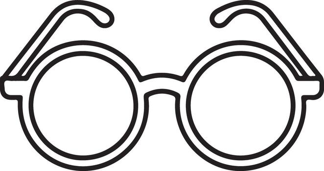Simple outline drawing of round eyeglasses with thin frames and temples on a white background vector