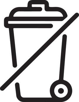 Simple outline icon of a trash can with a diagonal line indicating prohibition or removal vector