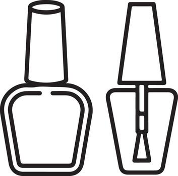 Simple outline icons of two nail polish bottles one closed and one open with brush vector
