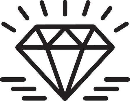 Simple hand drawn outline of a sparkling diamond with radiating light rays vector