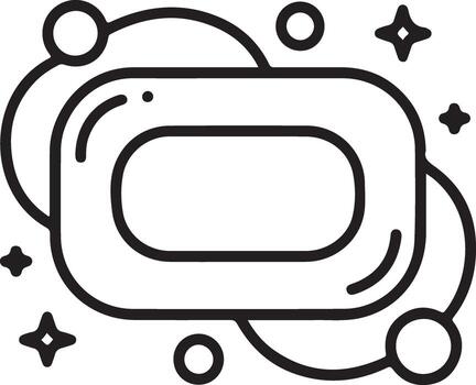 Cleanliness and hygiene represented by a simple line art icon of a bar of soap with bubbles and sparkles vector