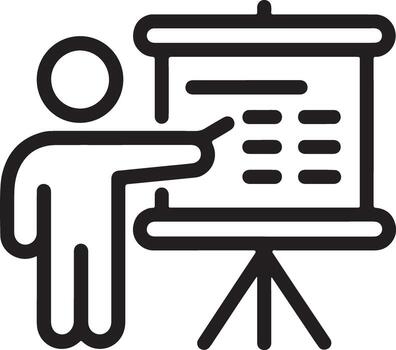 Person pointing to a presentation chart on a tripod easel simple line art icon vector