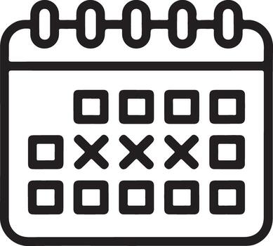 Simple line art icon of a calendar with marked days and a spiral binding vector