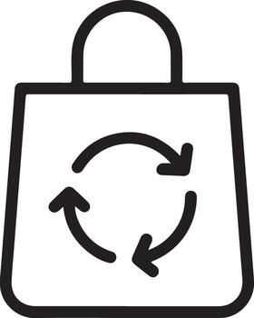 Simple line icon of a shopping bag with a circular recycling arrow symbol vector