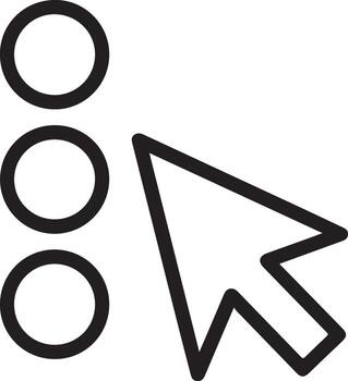 Computer cursor arrow pointing to a list of three circular bullet points on a white background vector