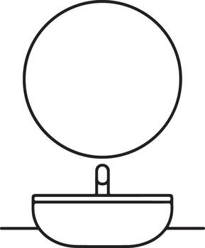 Simple line drawing of a round mirror on a stand with a base and horizontal lines vector