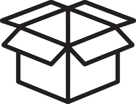 Simple outline drawing of an open cardboard box with flaps extended upwards on a white background vector