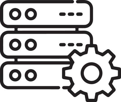 Server rack with a gear icon symbolizing data management and it operations vector