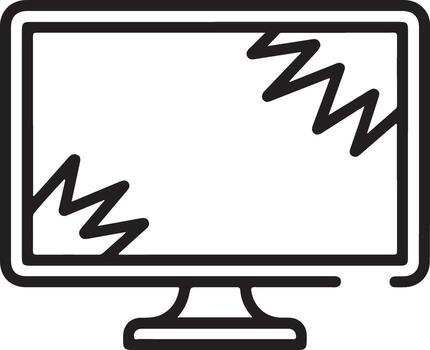 Simple line art icon of a broken computer monitor screen with jagged lines vector