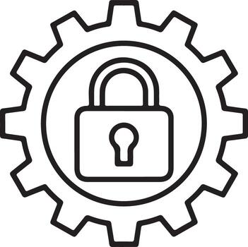Conceptual illustration of a padlock inside a gear representing security and protection in mechanical systems vector