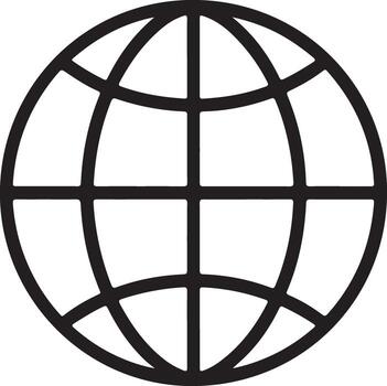 Simple outline of a globe with latitude and longitude lines on a white background vector