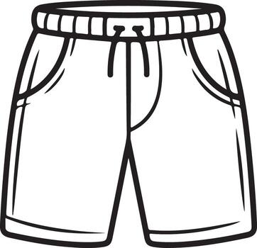Simple line drawing illustration of comfortable casual shorts with elastic waistband and drawstring vector