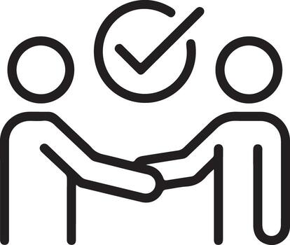 Two stylized figures shaking hands with a checkmark in a circle above them symbolizing agreement or approval vector