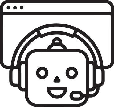 Friendly cartoon robot wearing a headset in front of a computer screen representing customer service or support vector