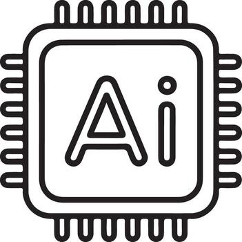 Stylized outline icon of a microchip with the letters ai representing artificial intelligence technology vector