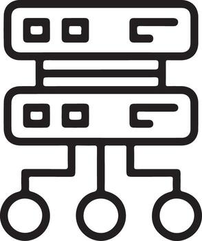 Stylized outline icon representing network servers connected to multiple devices or nodes vector